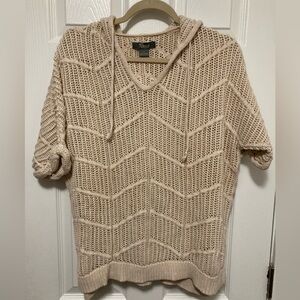 Natural Reflections Cream Open Knit Hooded Short Sleeve Sweater